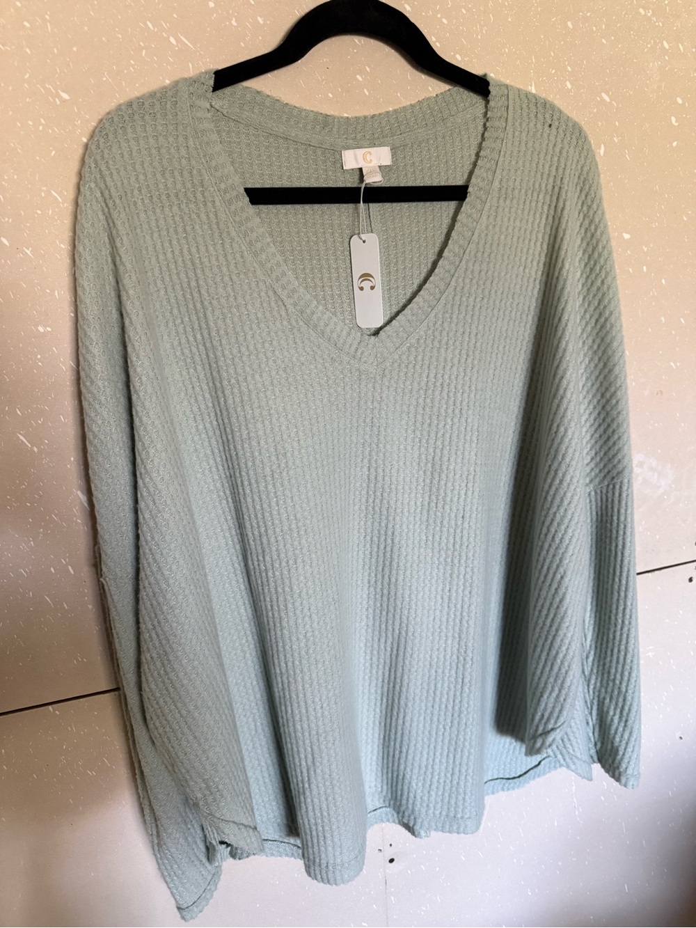 C Sage Green V-Neck Waffle Knit Sweater